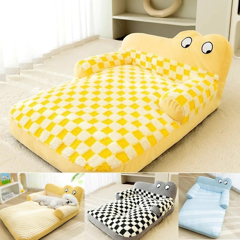 canape pour chien crocodile carreaux jaune blanc