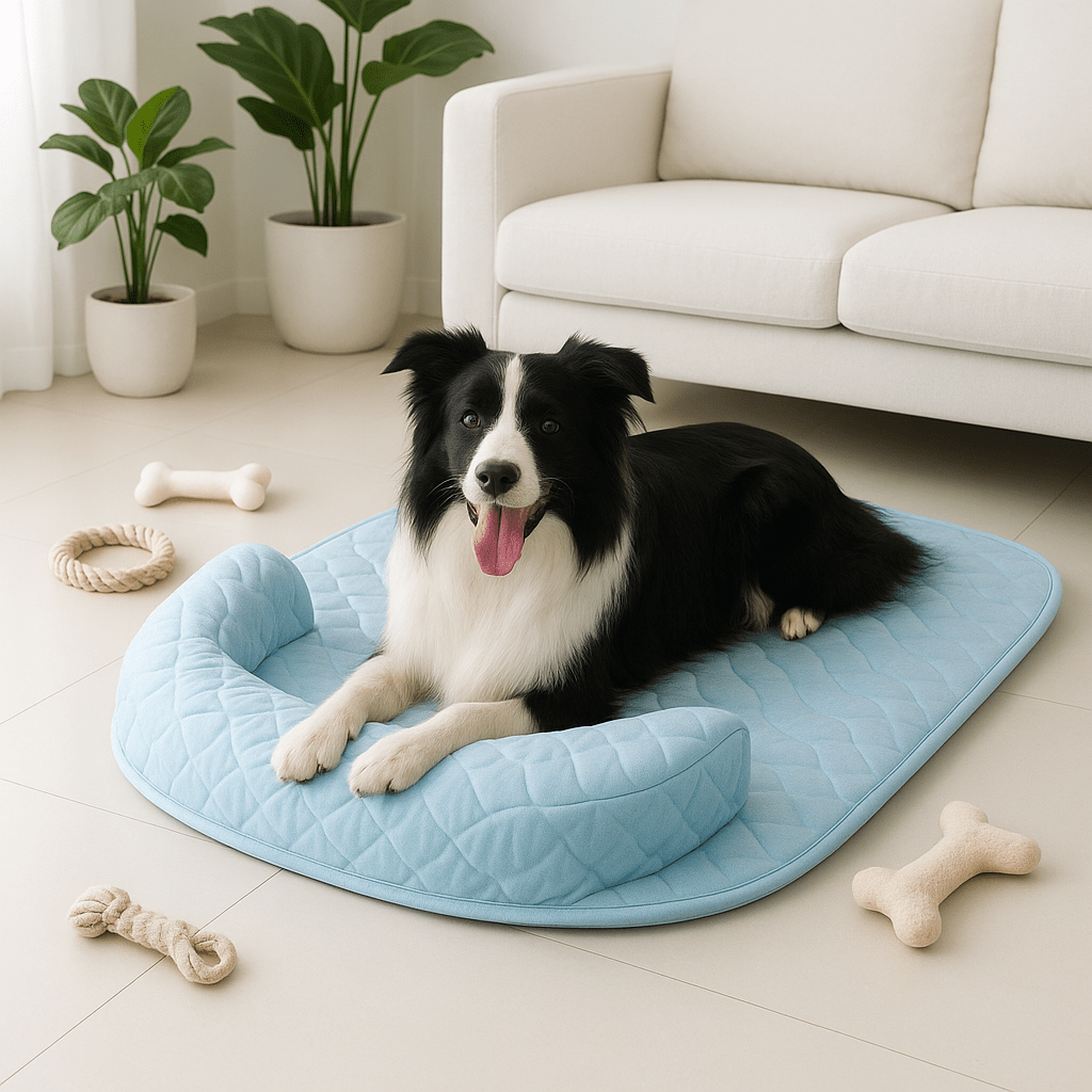 chien relaxe sur tapis rafraichissant chien