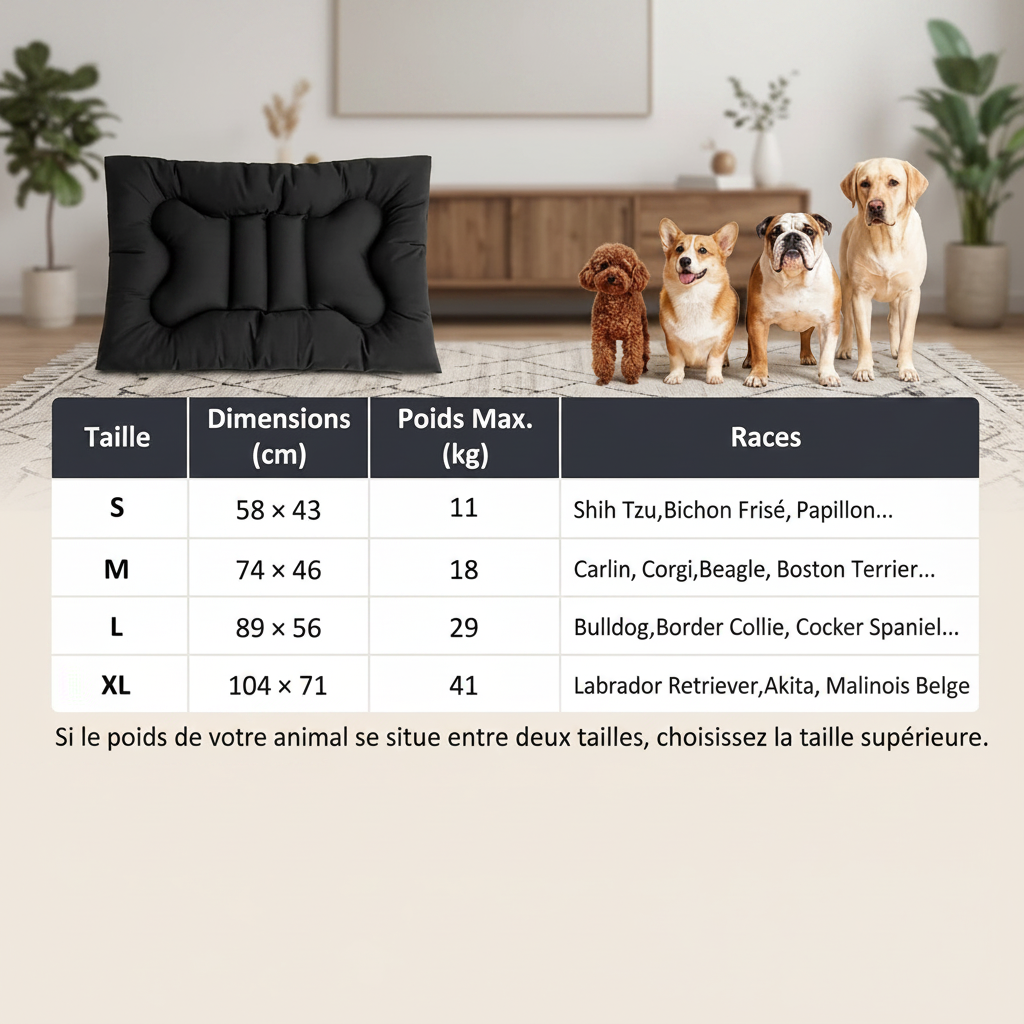 dimensions de coussin indestructibles pour chien