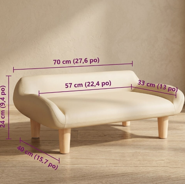 démentions de canape lit pour chien avec pieds en bois