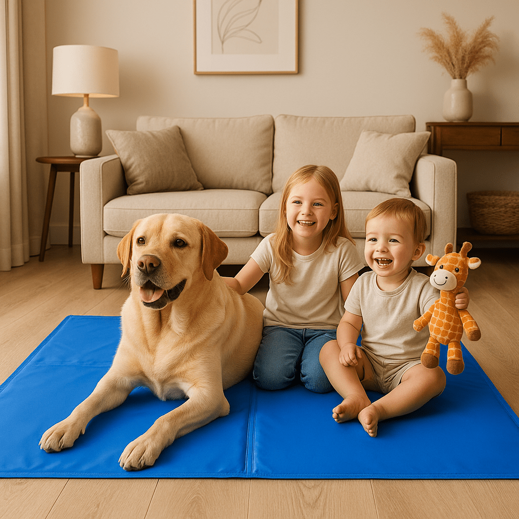 heureux sur tapis rafraichissant chien autorefroidissant