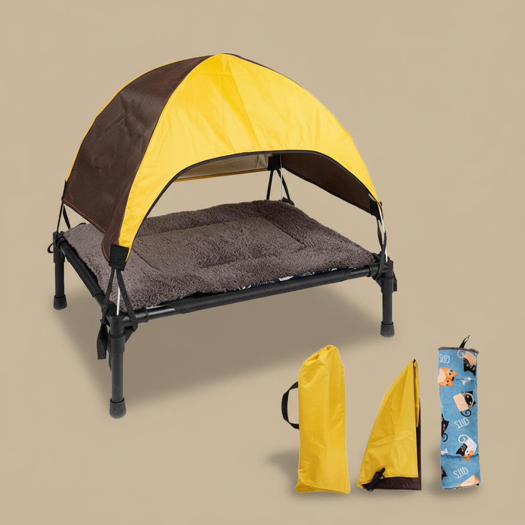 lit de camp pour chien avec sac de rangement