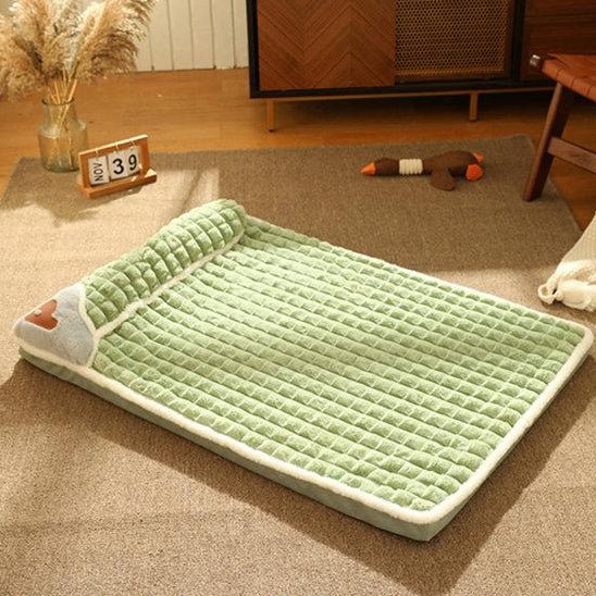 lit pour chien rectangulaire a carreaux vert