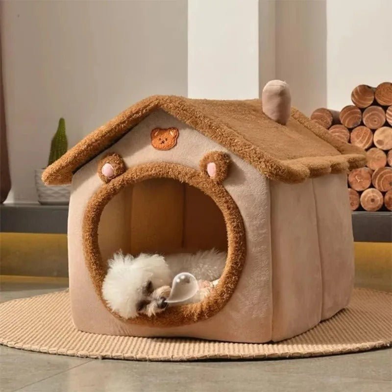 niche pour chien marron avec cheminée
