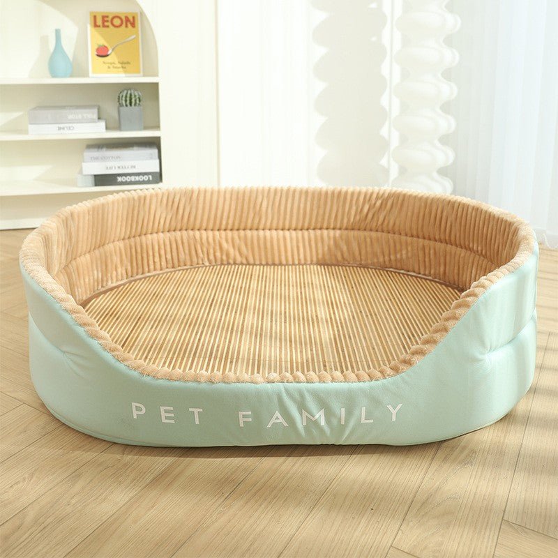panier chien forme ovale vert menthe marron