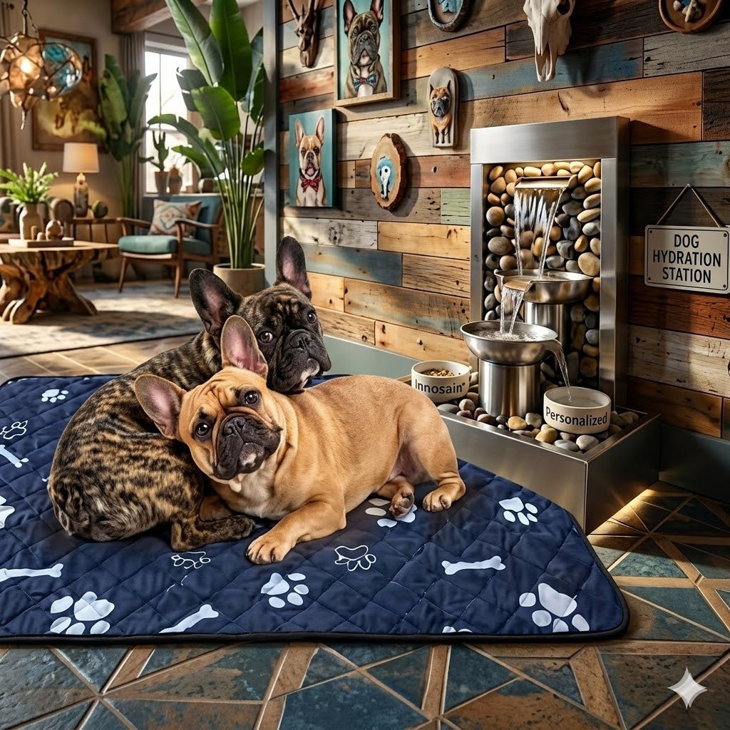 toutous dans tapis rafraichissant pour chien xxl dans la maison