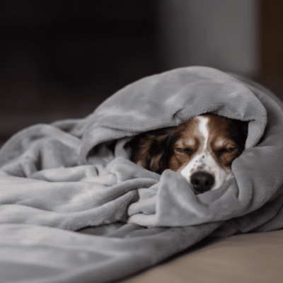 toutou entoure par couverture pour chien 