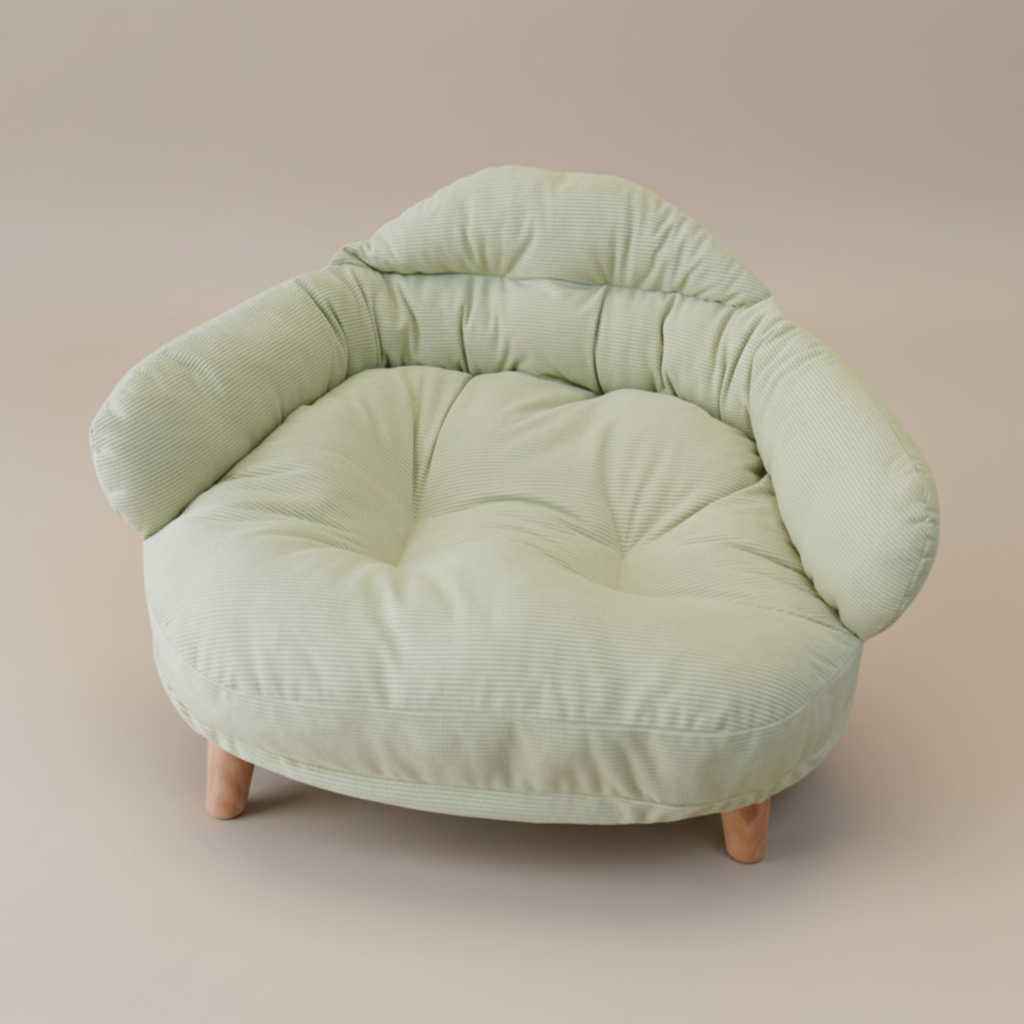 banquette chien vert en velours doux 