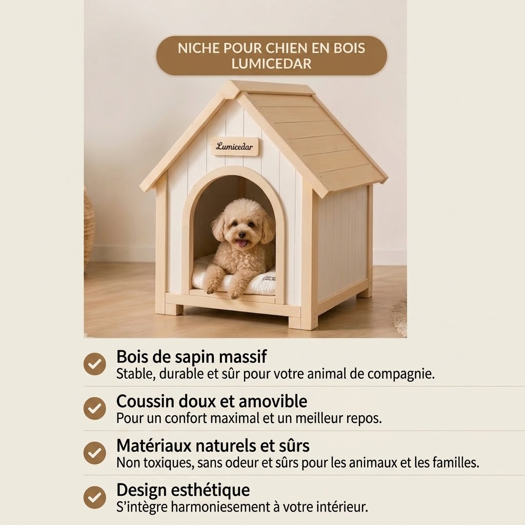cabane d'intérieur pour chien en bois  sapin massif