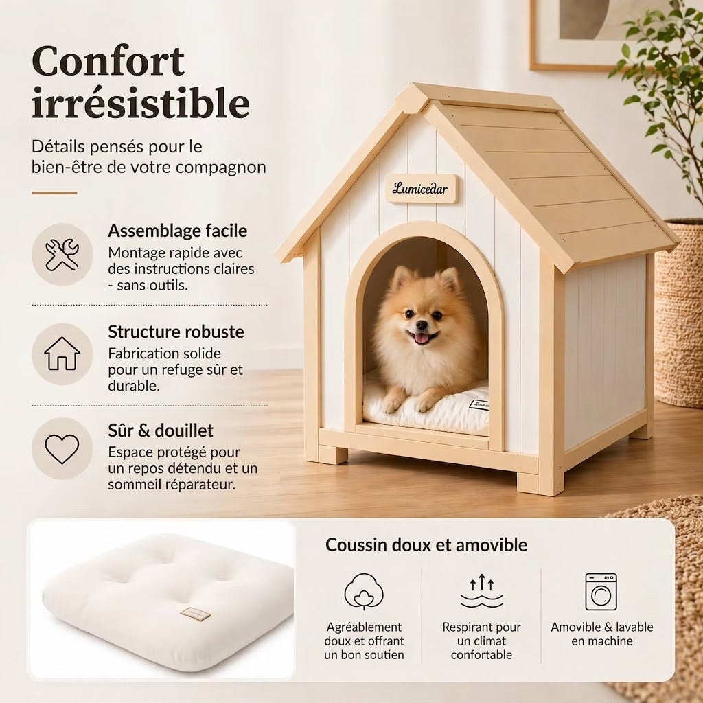 cabane d'intérieure pour chien avec coussin amovible