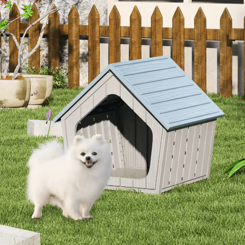 cabane pour chien et  toutou dans le jardin
