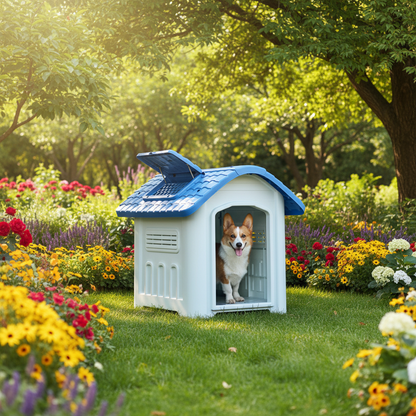 cabane pour chien extérieur au fond de  jardin