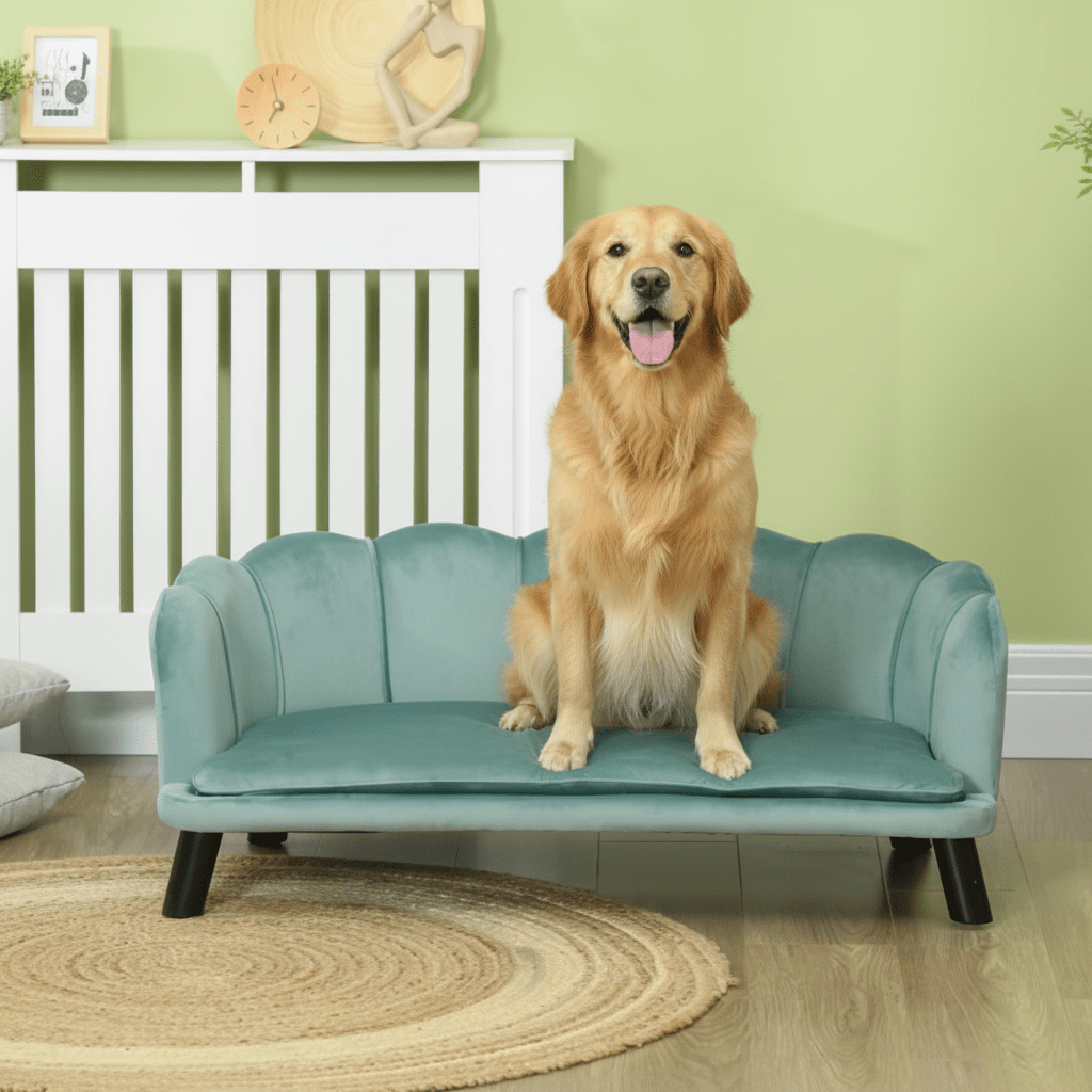 canapé pour grand chien forme coquillage en bois 