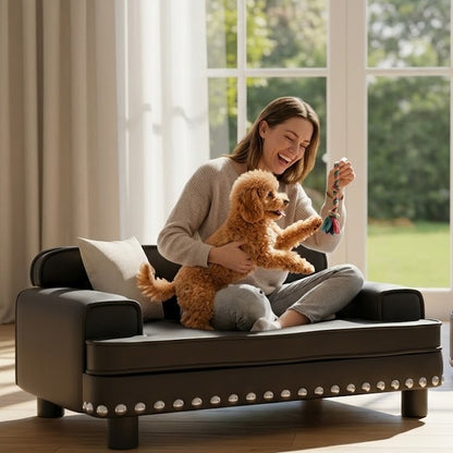 canape orthopédique chien en similicuir pieds en bois
