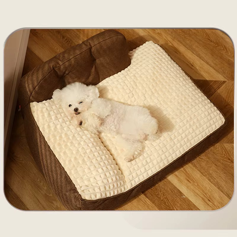 canape pour chien beige et marron 