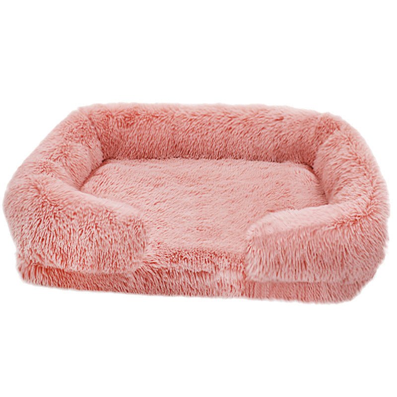 canape pour chien carré rose en peluche