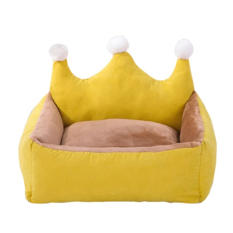 canape pour chien confortable forme couronne jaune