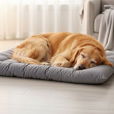 chien détendus dans  tapis pour chien doux 