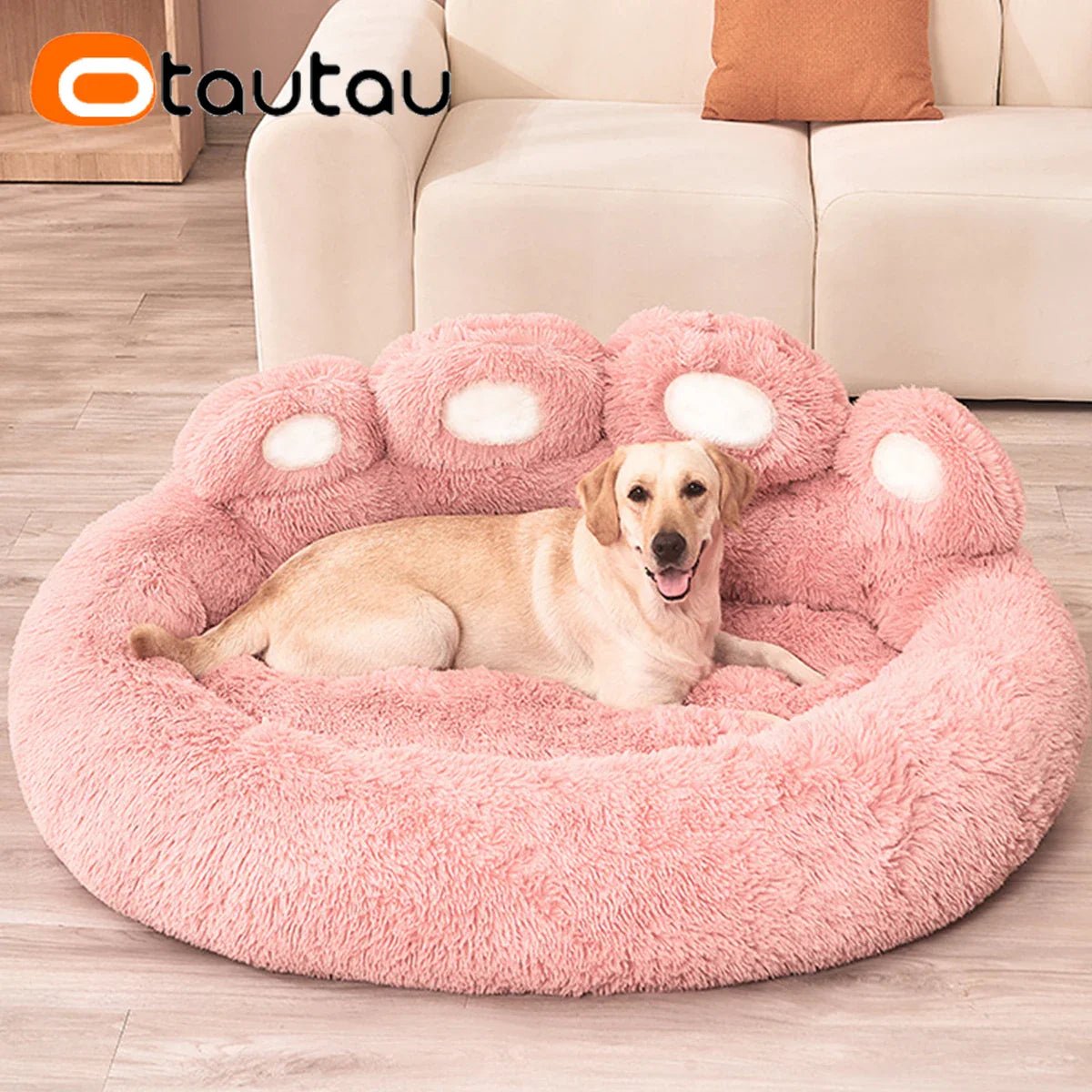 chien allonger dans coussin chien rose