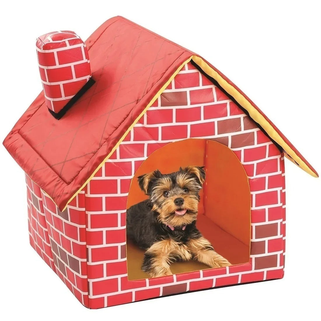 chien allonger dans niche pour chien interieur rouge
