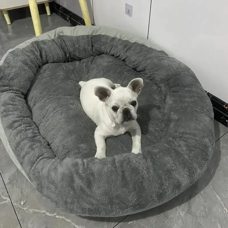chien allonger dans panier chien moelleux douillet gris