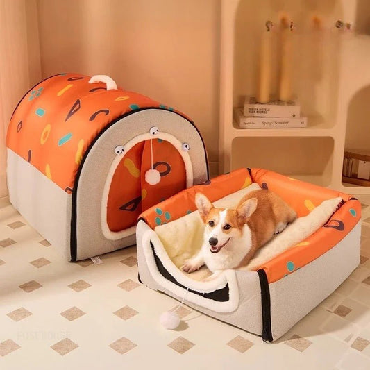 chien allonger dans panier toiture pour chien orange