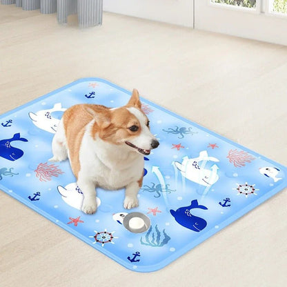 chien allonger sur tapis pour chien rafraichissan motif poisson