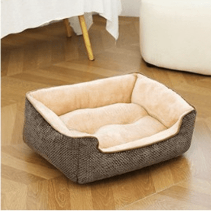 chien couchage en treillis doux carre gris