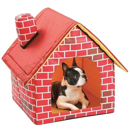 chien dans niche pour chien inteieur brique rouge blanc