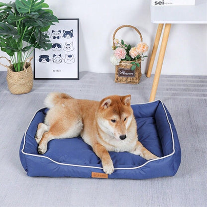 chien dans panier pour chien orthopédique deluxe bleu