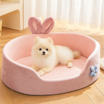 chien dans panier pour chien rose oreille lapin