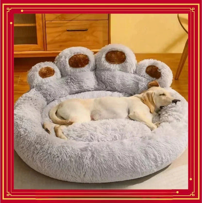 chien dort dans lit pour chien forme  de la patte