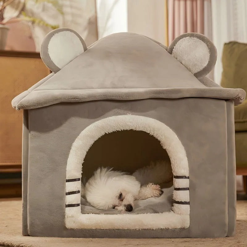 chien dort dans niche pour chien gris confort