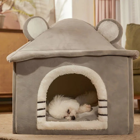 chien dort dans niche pour chien gris confort