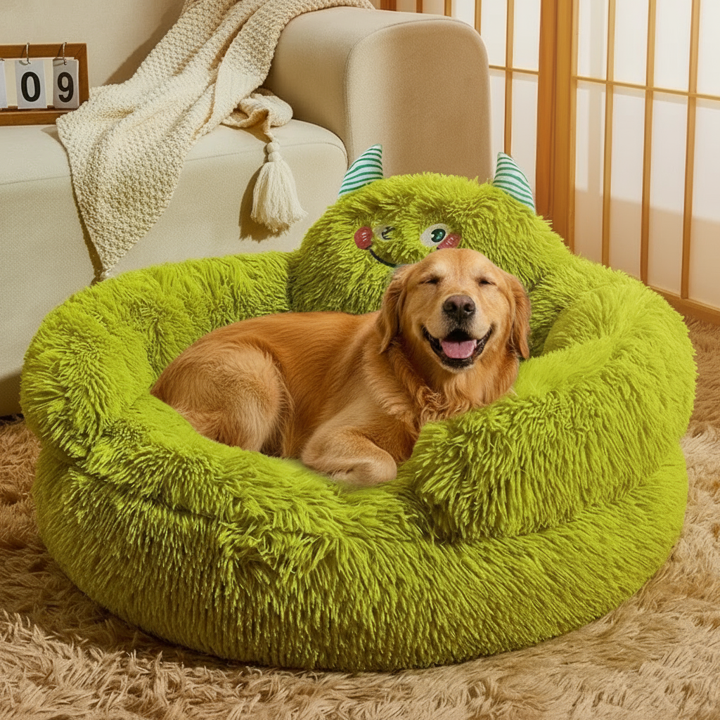 chien heureux dans coussin chien forme monstre