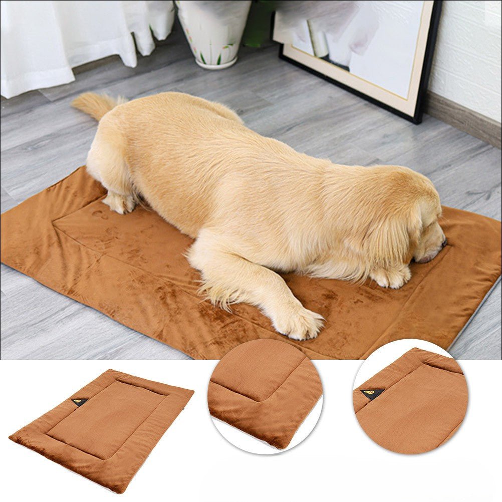 chien sur coussin pour chien autochauffant marron
