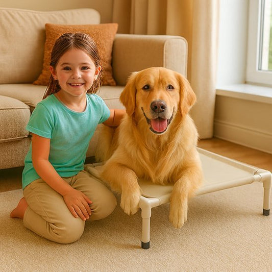 chien sur lit de camp pour chien coté fille 