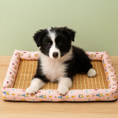chien sur tapis chien rafraichissant rose motif