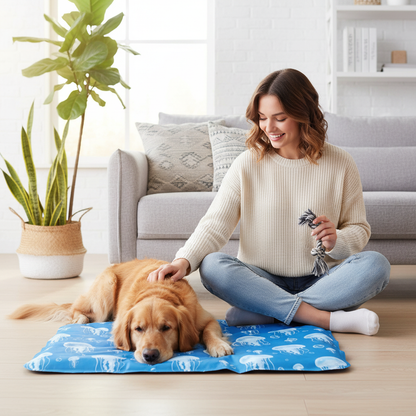 chien tapis rafraichissant dans salon moderne