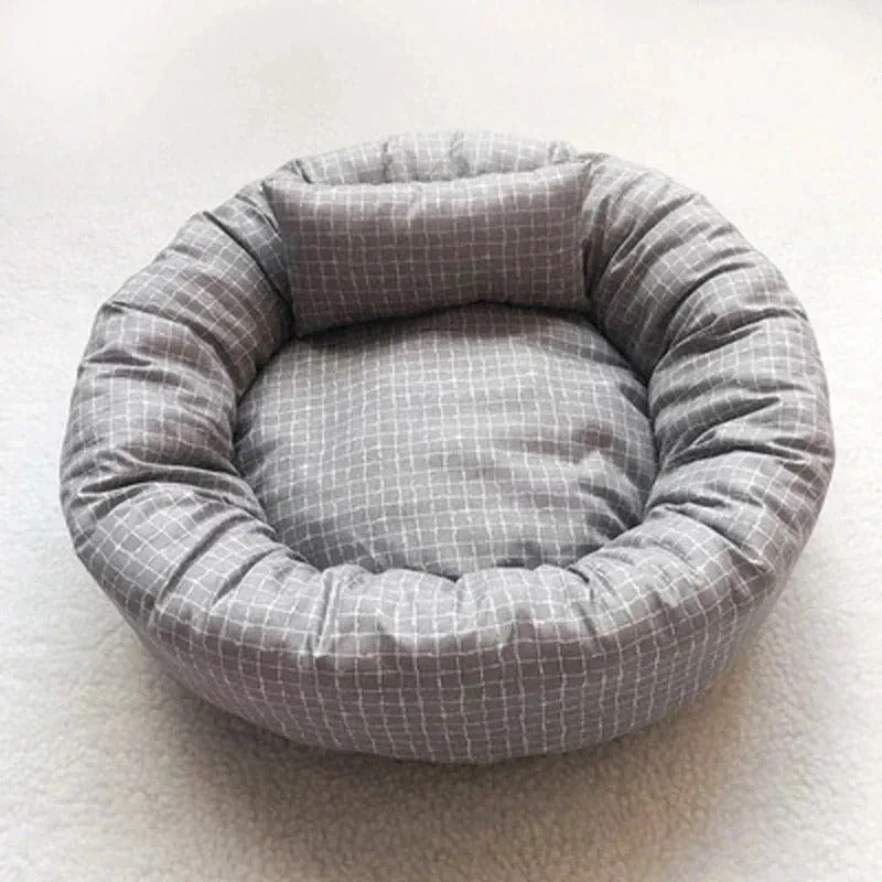 coussin chien avec petit coussin carreaux gris