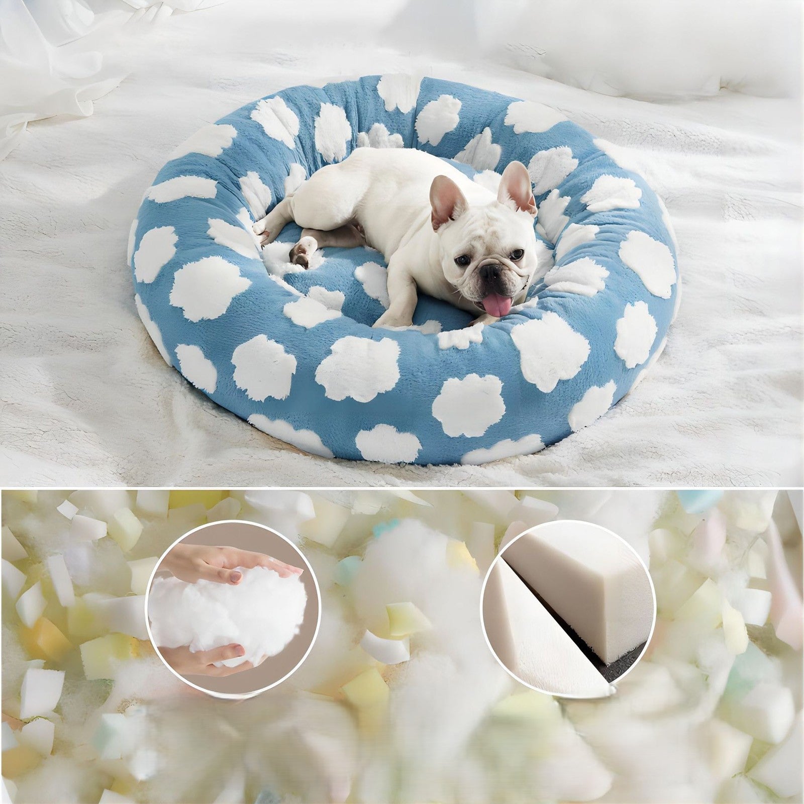   coussin chien en peluche et  en mousse hachée