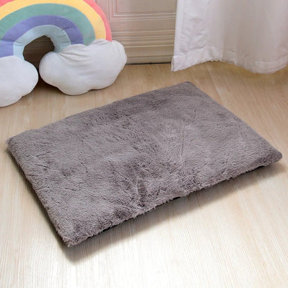 coussin chien en peluche gris dans chambre
