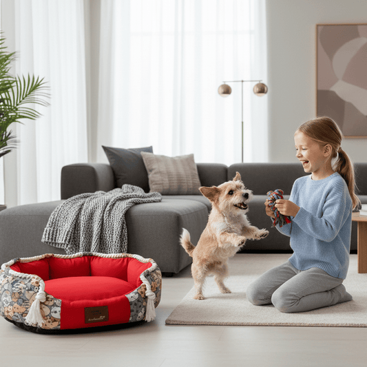 coussin déhoussable pour chien dans salon de la famille