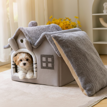 coussin de niche chien double toit en peluche