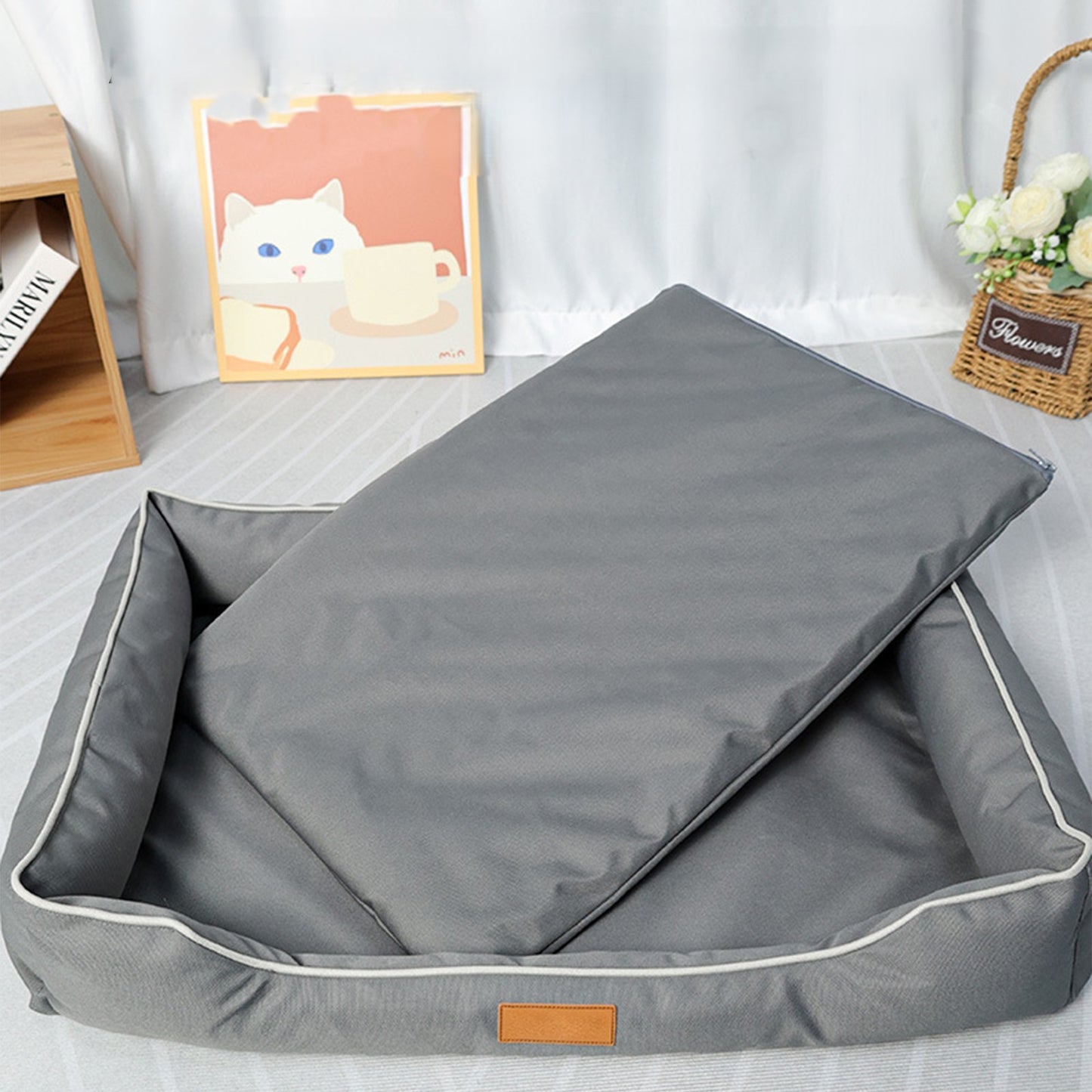 coussin imperméable pour chien bleu détachable