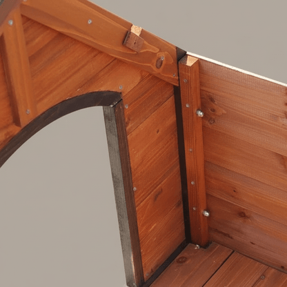 détaille de cabane en bois pour chien