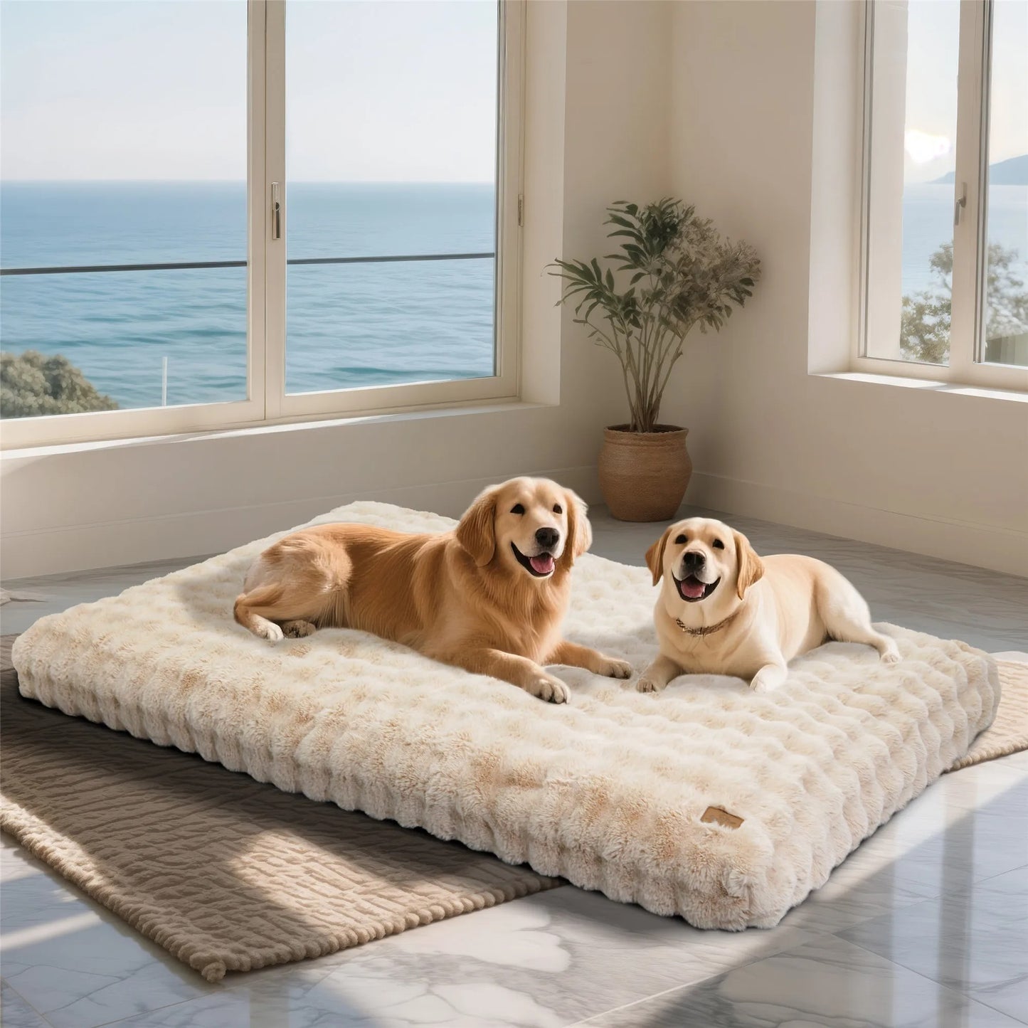 deux différents chiens dans lit pour chien  confort moelleux