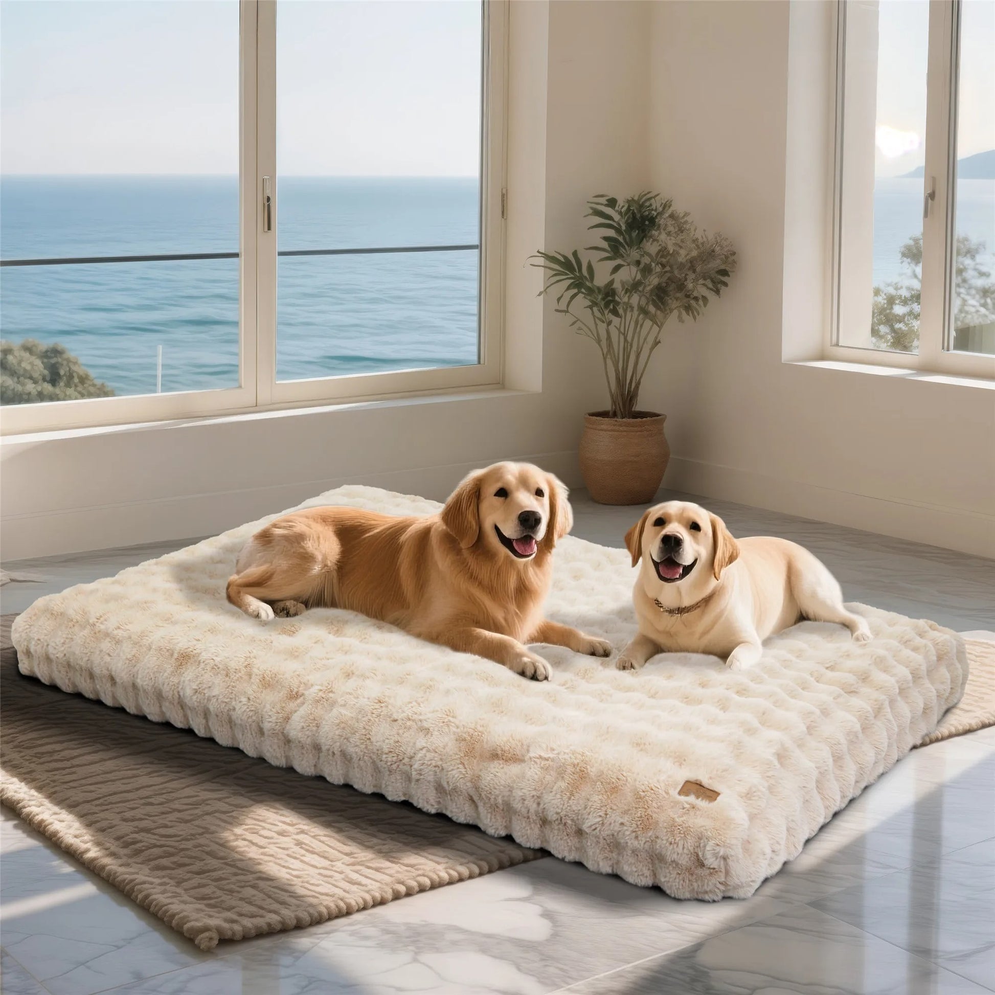 deux différents chiens dans lit pour chien  confort moelleux