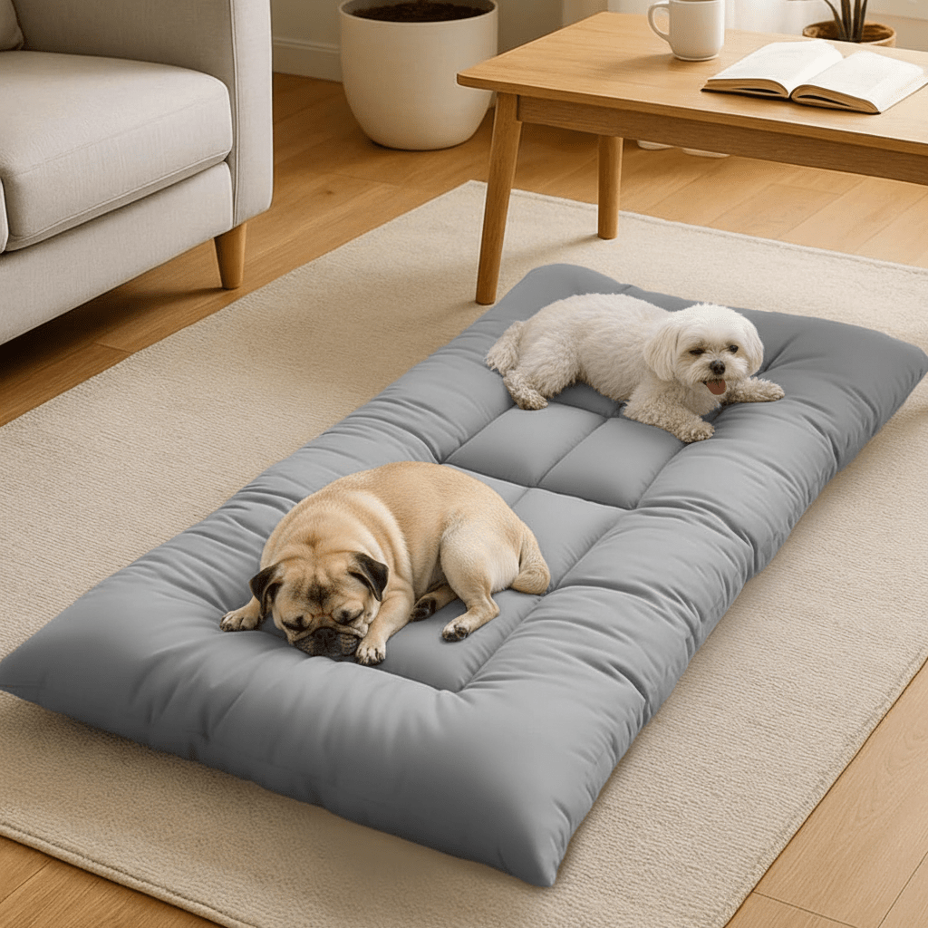 deux toutou allonger sur matelas rafraichissant pour chien souple