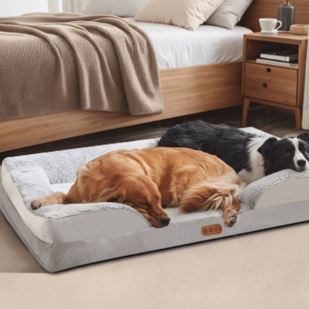 deux toutous dans canapé orthopédique chien déhoussable